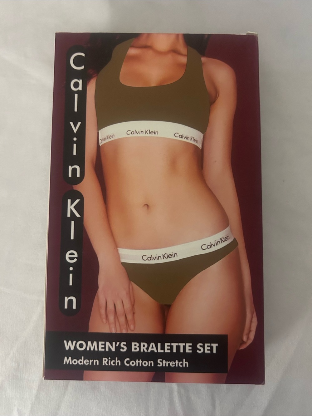 Calvin Klein Olive Bralette Bikini Set with White Logo Band